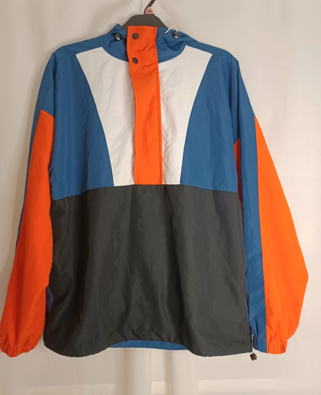 TOPMAN Mens 1/2 zip windbreaker, jacket size small , block orange navy (A1064)