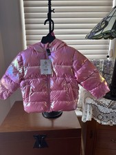 OZARK TRAIL LITTLE GIRLS PINK METALLIC PUFFER JACKET, SZ 18M, HOODED W/ZIP, NEW