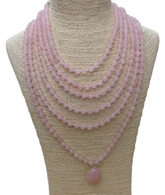 Mehrstrang Rosenquarz Anhänger Halskette   Handmade Kristall Schmuck für Damen