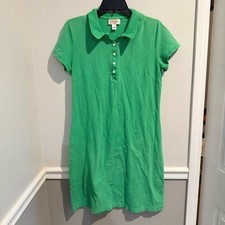 Talbots Knit Polo Dress in Green with Tiny White polka Dots size medium