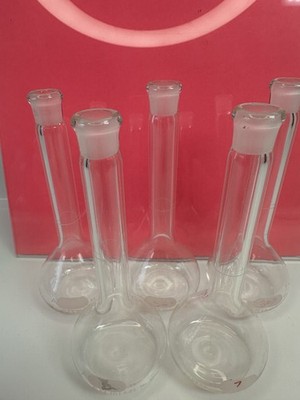 PYREX 50ml Class A Volumetric Flasks w/ Ground Glass Stoppers, Lab Set of 5