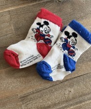 Vintage 1984 Disney Mickey Mouse Baby Socks 2 Pairs Blue Red