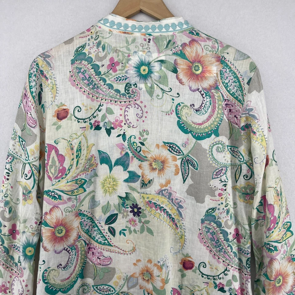 MALVIN Top M I Love Lino Floral Paisley Cuello en V Manga Larga Túnica Boho Azul Foto 4 de 4