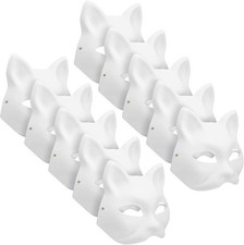 10PCS Cat Masks Therian Mask White Blank Animal Mask Base Halloween Costume Masq