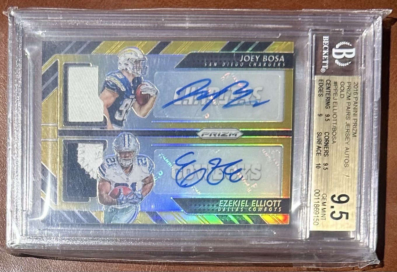 2016 Panini Prizm Ezekiel Elliott Joey Bosa Dual Auto /10 Gold BGS 9.5 HIGHEST view 2