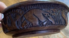 2 Handcarved Dark Wood Bowls w/ ANIMALS 4 7.5