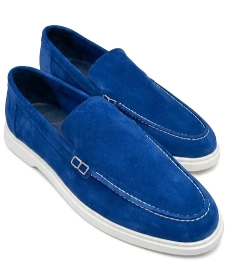 Mocassins décontractés El Torero bleu bic en daim chaussures femme cuir... - Photo 1/4