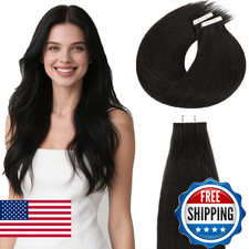 Lacer 20Pcs 50G Real Human Hair Tape Extensions Natural Black 22 Inches Seamless