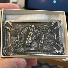 Vintage Western Brass Horse with Horse Shoes Decor Belt Buckle