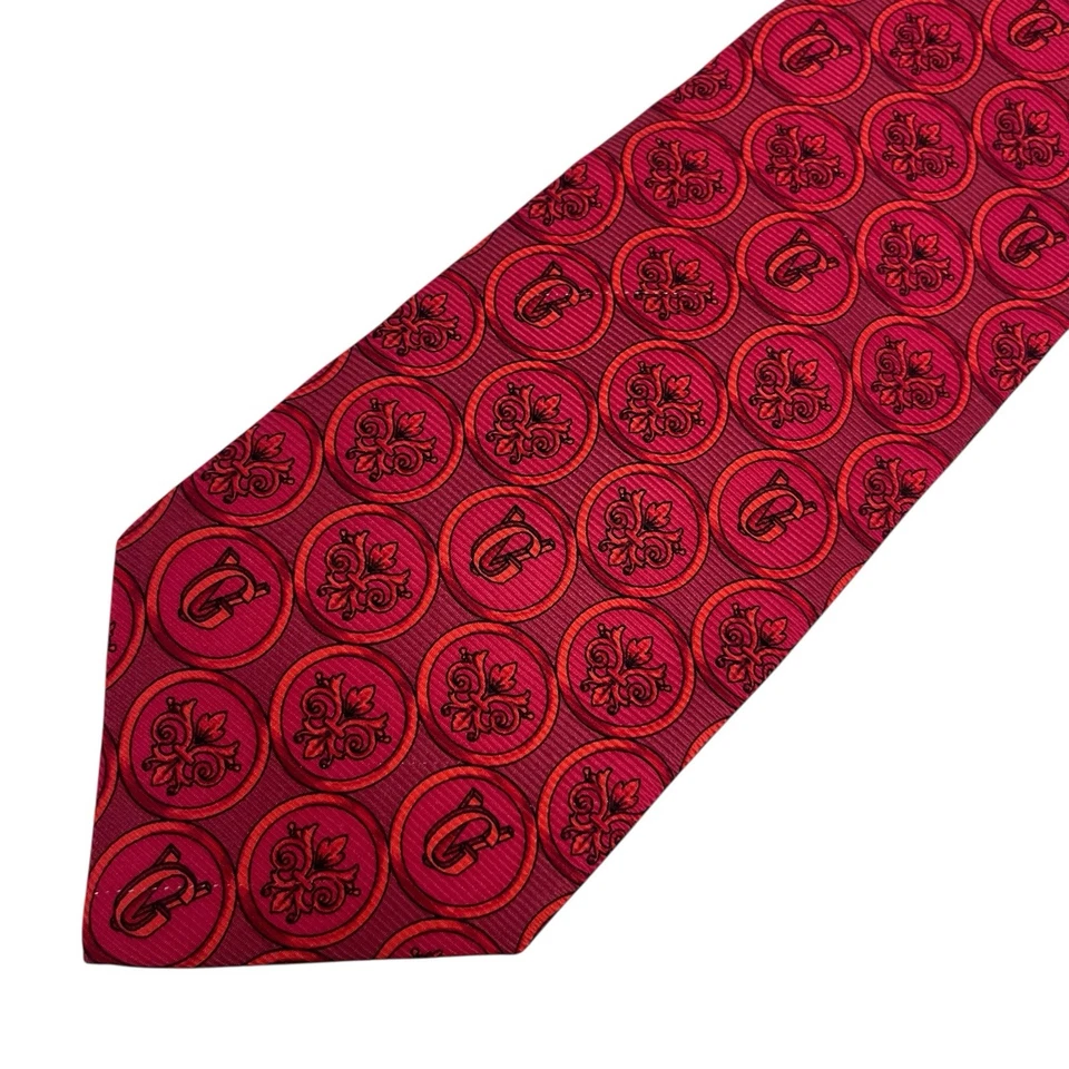 Corbata de colección para hombre Gianni Versace barroca griega logotipo de llave roja seda 3,75" x 57,5" guc Foto 4 de 4