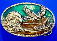 American Bald Eagle Flying Hunting Wildlife Scene Vintage 1986 Belt Buckle