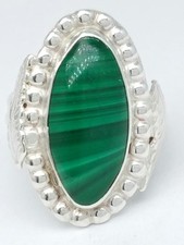 925 Silver Oval Cabochon Cut Malachite Gemstone Ring Size 9.75 AP1097842 