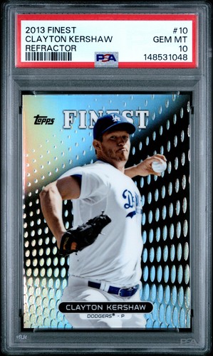 2013 Topps Finest CLAYTON KERSHAW #10 Refractor PSA 10 Gem Mint Dodgers