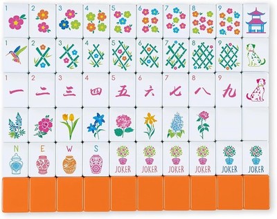 160 Pcs Floral American Mahjong Set 1.2 Inch Flower Mahjong Tiles Set Orange Bac