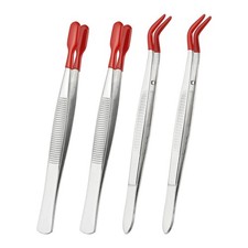 Craft Tweezers with Rubber Tips, 4 Pcs PVC Coated Tweezers Set, Red 5.9" 6.1"