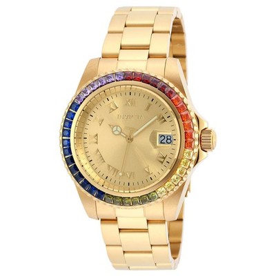 Invicta 20022 Lady's Crystal Accented Bezel Gold Dial Dive Watch