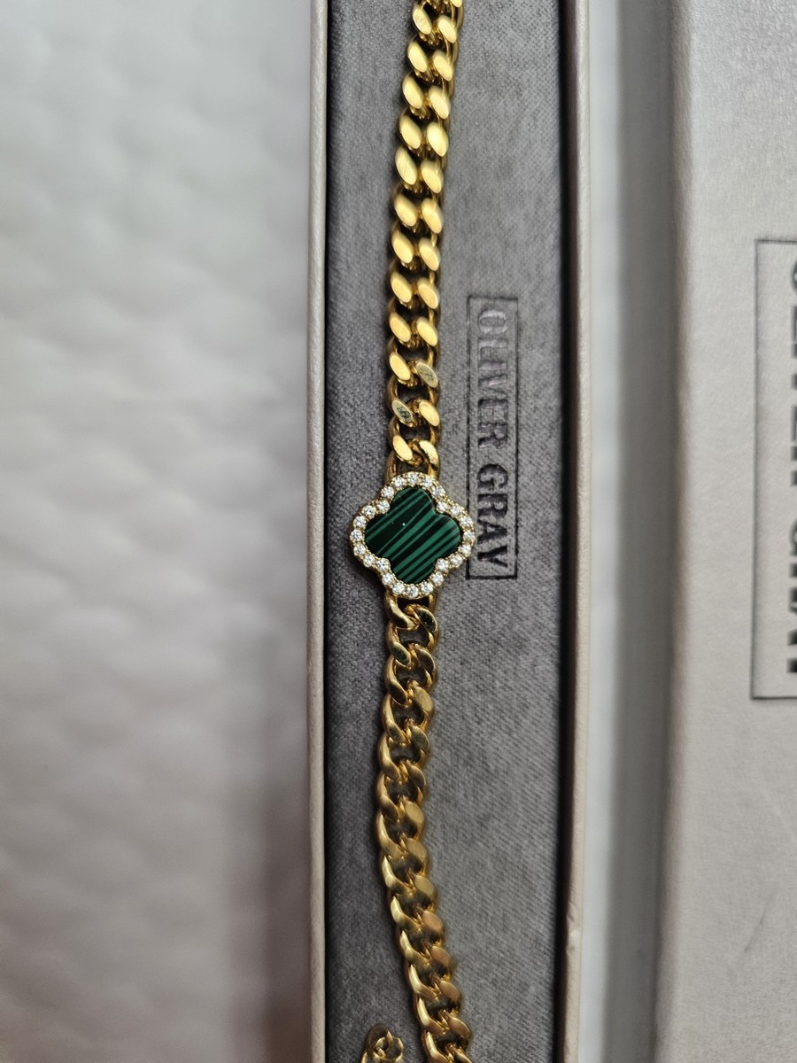 CORTIS GREENGREEN POPUP ブレスレット CHAIN Green Clover, Gold Tone Curb Chain Bracelet by Oliver Gray , in