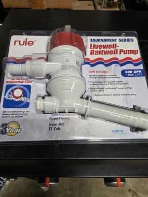Rule 401C Tournament Series Livewell Pump 500 GPH 12 Volt  ANGLED THRU-HULL