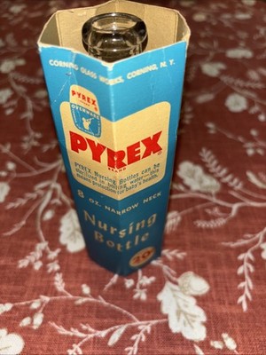 Pyrex Nursing Bottle 8 OZ. .20 Cents Narrow Neck With Box. Corning Glass Ware