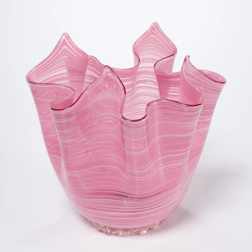 Vintage Venezia Venetian Art Glass Murano Handkerchief Vase Pink 6"h