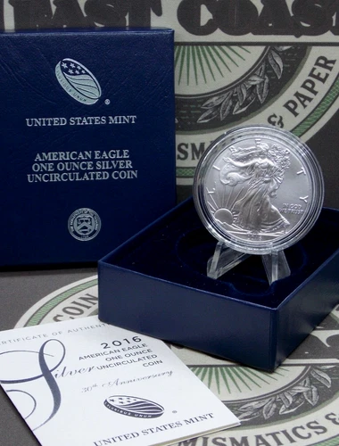 2016 "W" American *BURNISHED* Silver 1oz Eagle $1 30th Anniversary BU Box & COA
