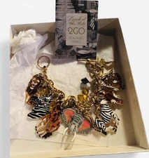 RARE VTG  Lunch at the Ritz Zoo Safari Charm Bracelet 7.5” Orig Box Pouch Papers