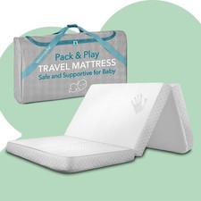 Foldable Portable Crib Mattress Pad Waterproof Memory Foam Travel Case Included