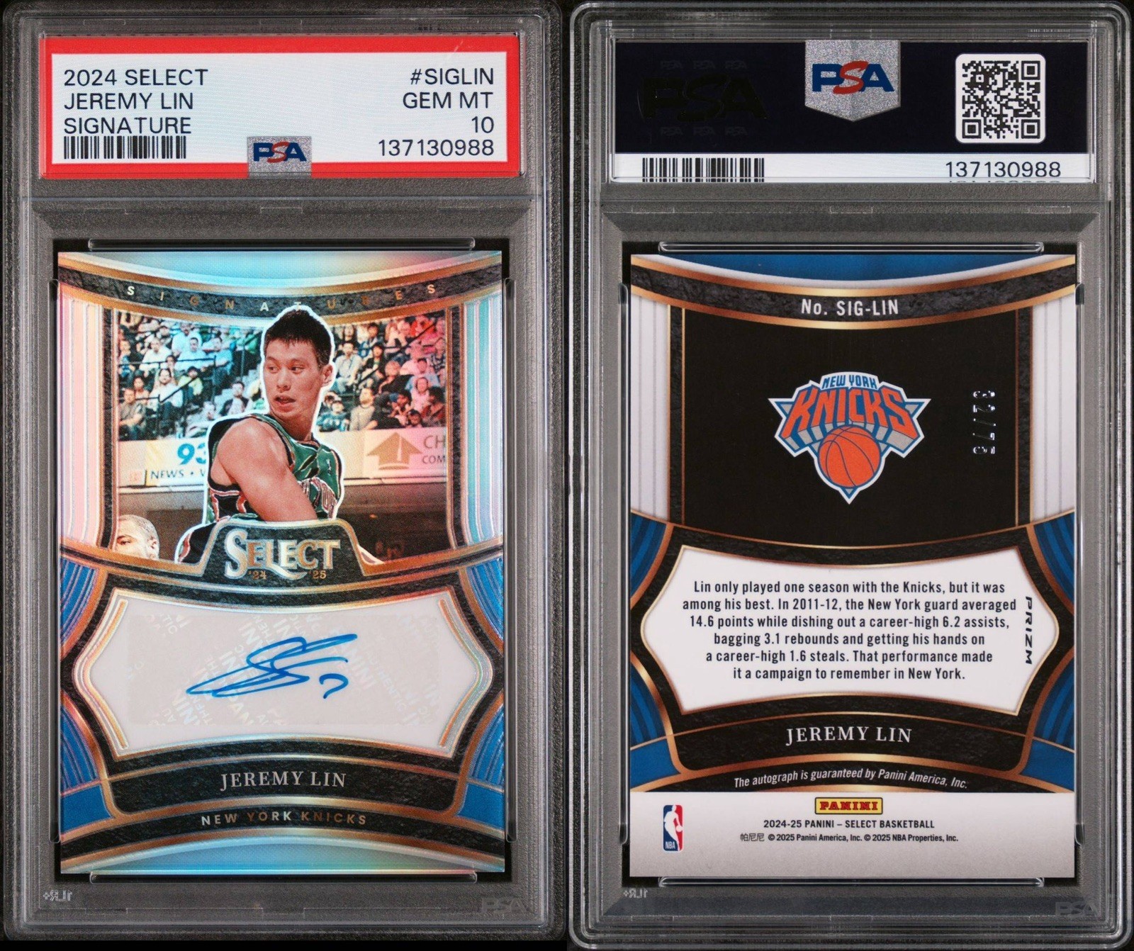 2024 PANINI SELECT SIGNATURES #SIGLIN JEREMY LIN 32/75 PSA 10