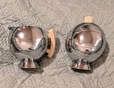 Vintage Walter Von Nessen, Bakelite & Chrome Chase Creamer & Sugar Bowl With Lid