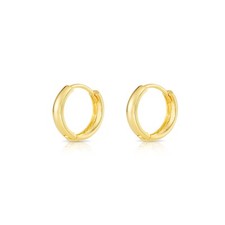 14K Real Solid Gold Shiny Round Plain Huggie Hoop Earrings Small Size 12MM