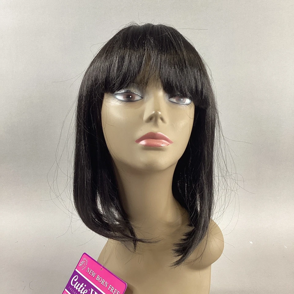 Peluca completa sintética negra recta #1B CT25 hasta los hombros Foto 2 de 4