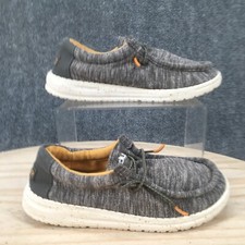Hey Dude Shoes Youth2 L3 Wally Stretch Casual Moc Toe Sneakers Flats Gray Fabric