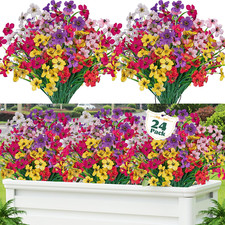 24 Pcs Artificial Flowers for Outdoor,Plastic Flowers Decoration, UV Resistant F
