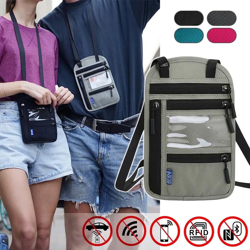 Anti-Theft RFID Blocking Passport Holder Neck Stash Travel Hidden Wallet Pouch