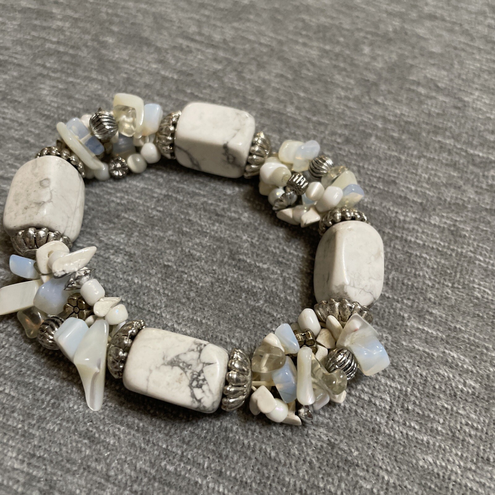 Boho stretch bracelet Abalone Shell White Grey Ma… - image 1