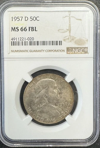 1957-D Franklin Silver Half Dollar MS66FBL NGC/ HA001
