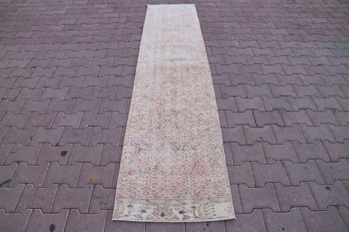 Oushak Hand Knotted Runner Rug Vintage Hand Knotted Wool Floral Red Carpet 2x9ft