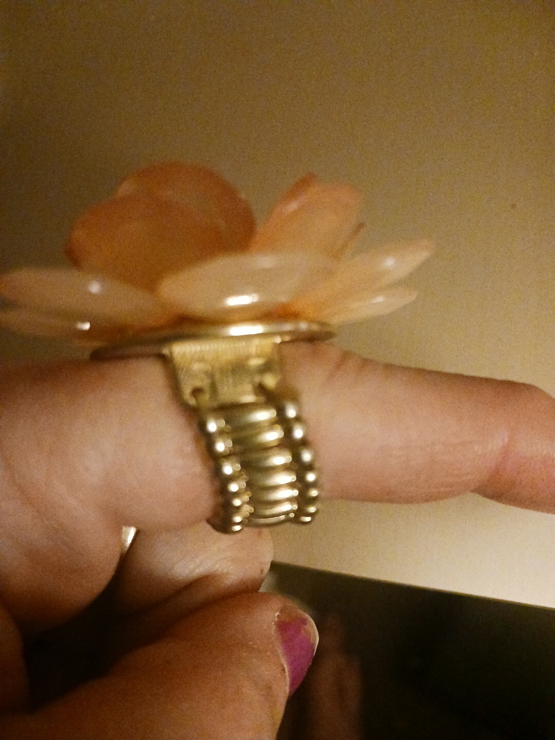 Statement Extra Large Flower Ring Peach Color Dia… - image 3