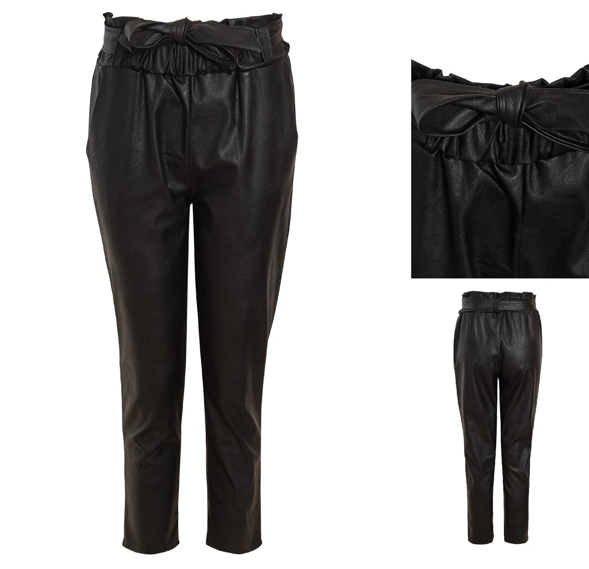 Womens Paper Bag Trousers Faux Leather Look Style Ex Quiz Jeans