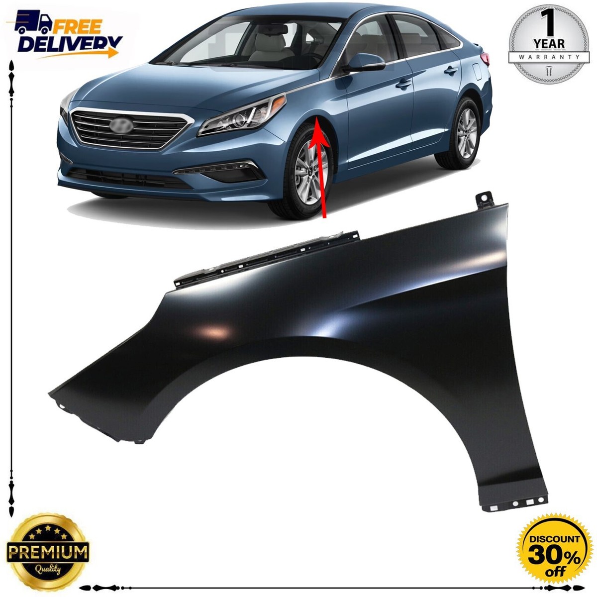 1 Pair Front Fender Liner Left+Right Side LH+RH For 2015-2017 Hyundai