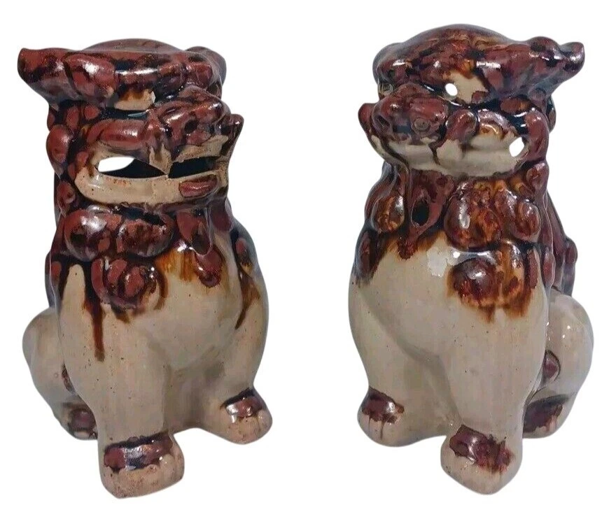 Par 2 estatuillas quemador de incienso foo guardia perro shisha león macho hembra esmalte por goteo Foto 2 de 4