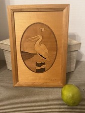 hudson river inlay Pelicans Cove Wood marquetry Handmade Folk Art MCM Beach Bird