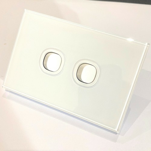 Lumex Silica White Glass Wall Light Switch Double Vertical 2 Two Gang 16A 250V - Picture 2 of 5