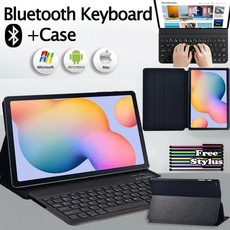 Leder Stand Case Cover + Bluetooth Tastatur für Samsung Tab A/S5e/S4/S6/S7/S8/S9