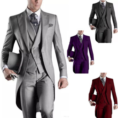 3PCS Men's Suits Groom Tuxedos Wedding Formal Swallowtail Tailcoat Morning Suits