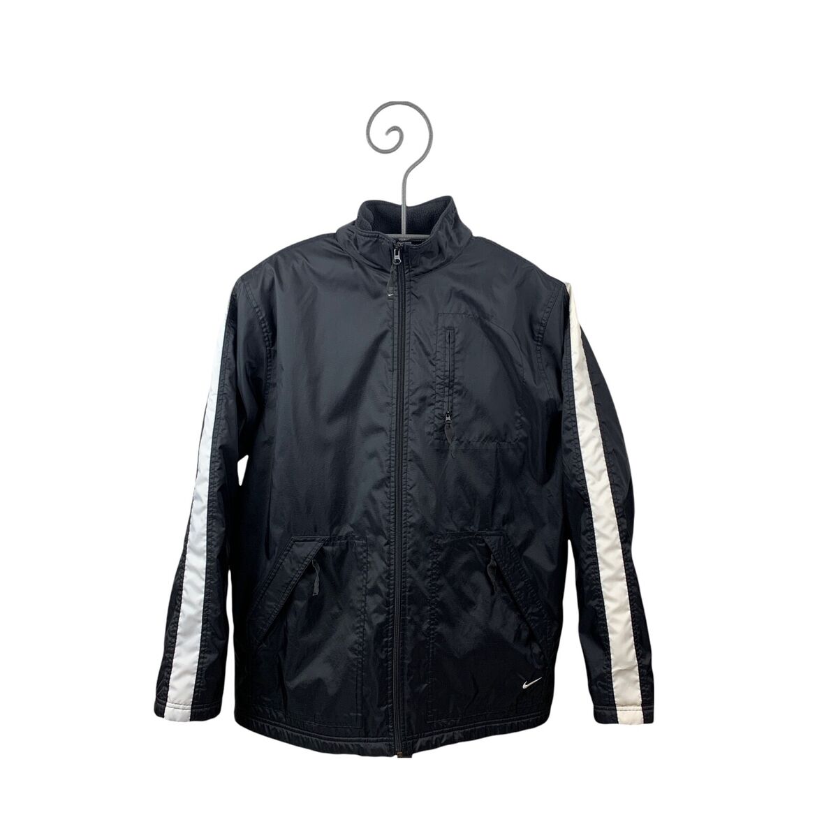 Y2K Nike Men's Windbreaker Jacket Black White Medium Jacket Y2K Nike Men's Windbreaker Jacket Black White Medium Jacket