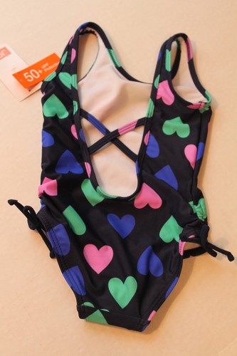 Joe Fresh Infant Baby Girl Size 12 Months Navy Blue One-Piece Swimsuit w/ Hearts - 第 2/2 張圖片