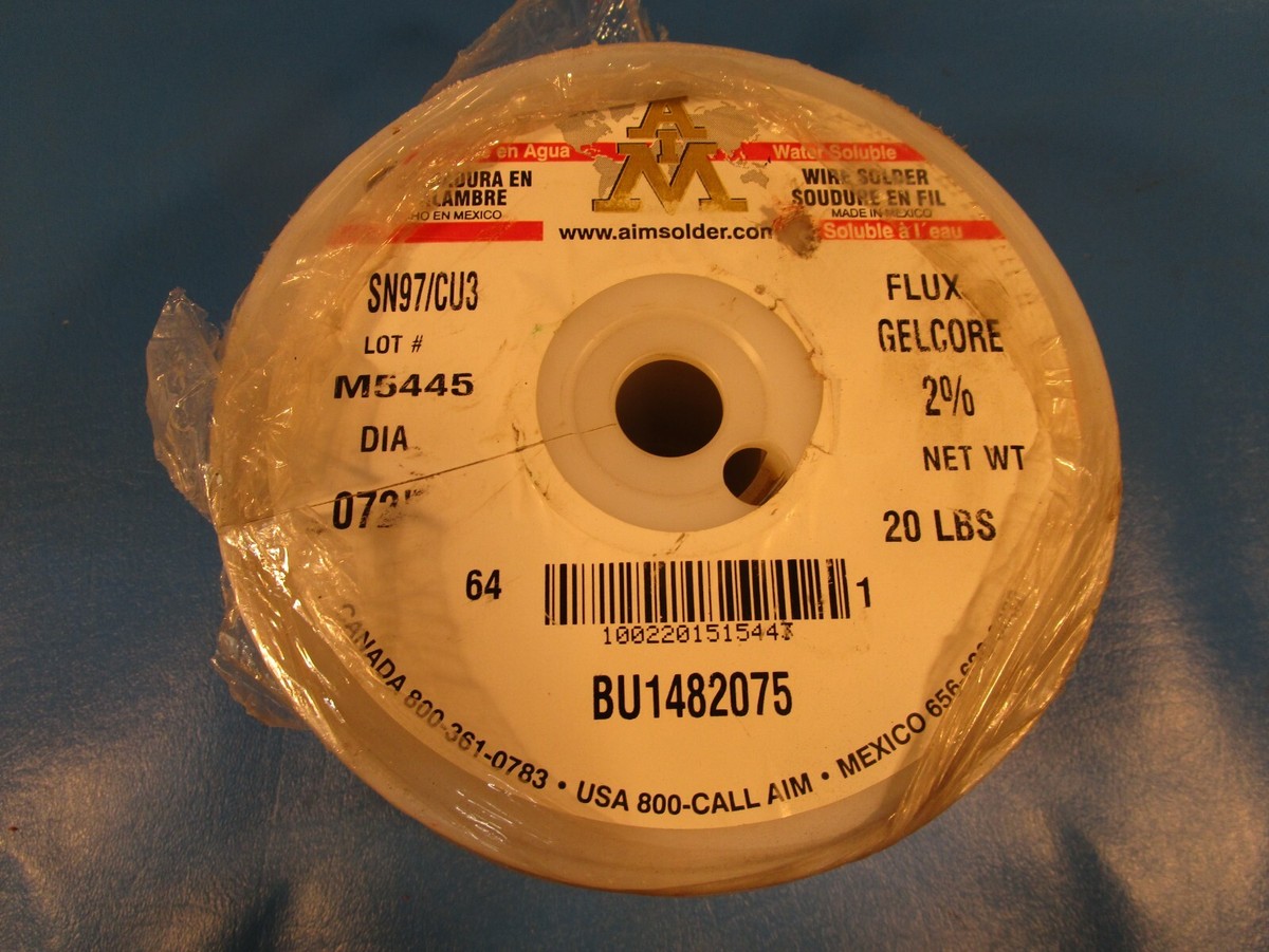 AIM SN97/CU3, 20LB SPOOL M5445 WIRE SOLDER, FLUX GELCORE 2%, DIA