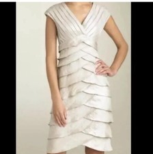 Adrianna Papell Women Cream Gold Layered Dress Size Petite 10P Foal Wedding