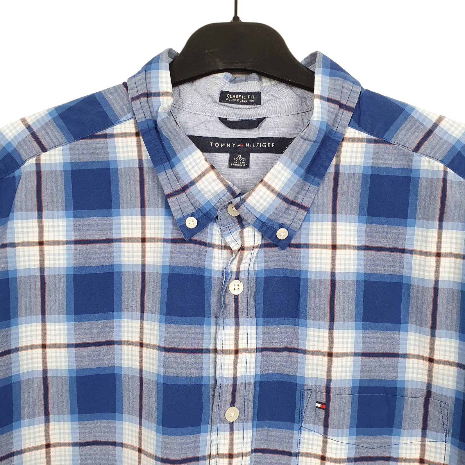 TOMMY HILFIGER Blue Check Shirt Short Sleeve Casual Mens XL image 2